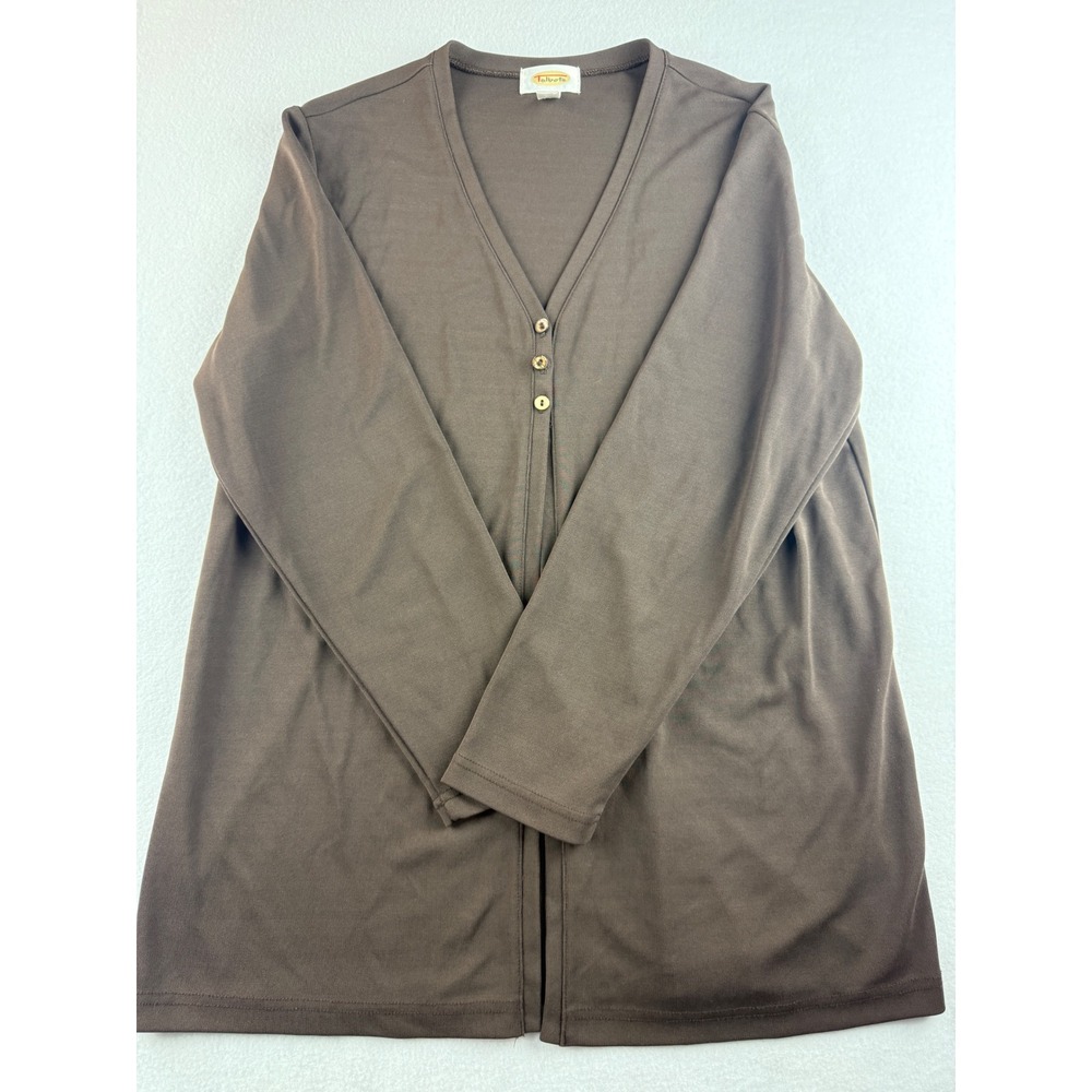 Talbots Womens Cardigan Brown V Neck Button Front Long Sleeve Knit Top M